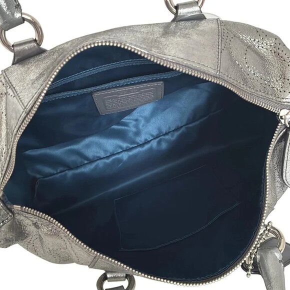 Auth COACH Ashley Perforated Leather Satchel F17130 Dark Silver Leather - - Picture 6 of 9